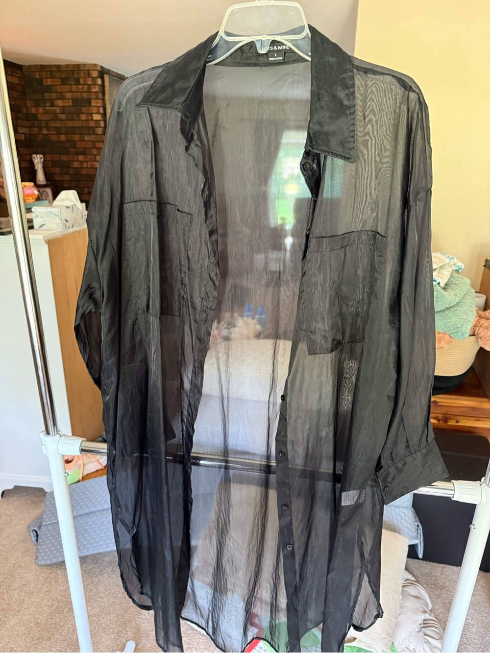 Hers & Mine long black sheer button up